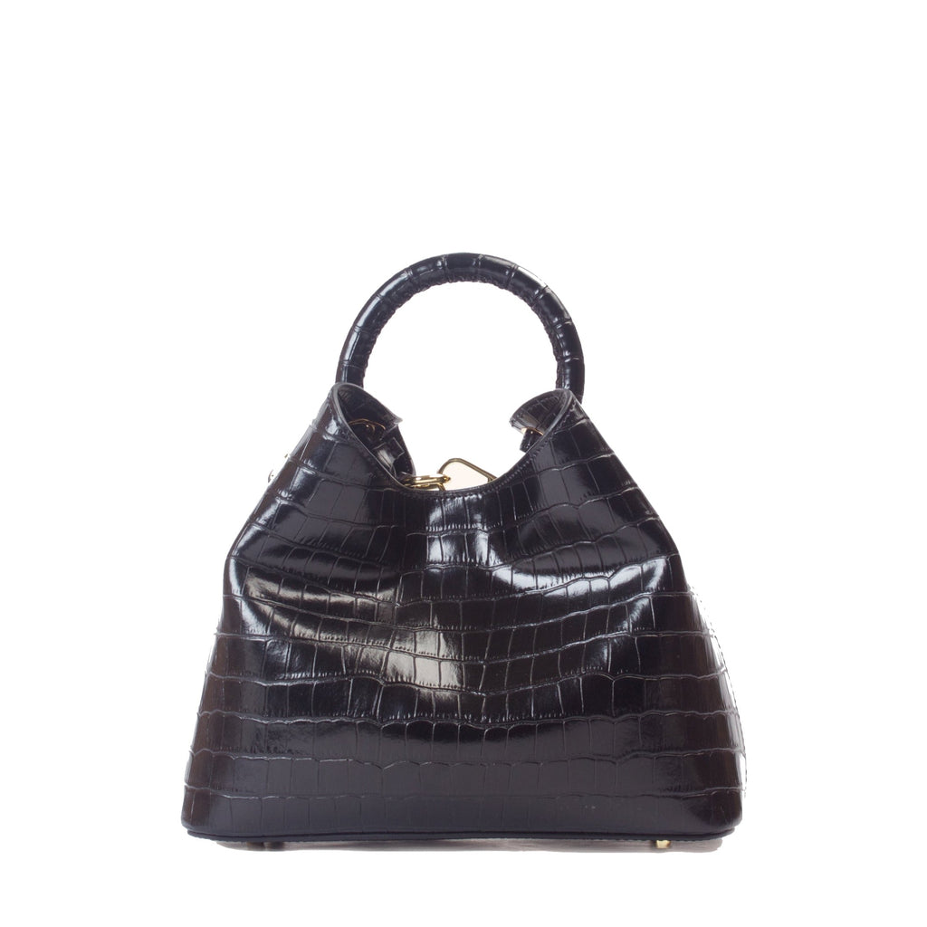Baozi Croco-Print Embossed Leather Black