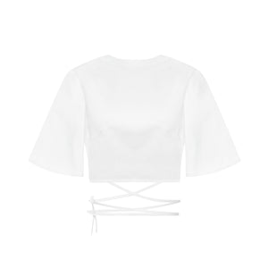 BOXY SLEEVES BELTED CROP TOP