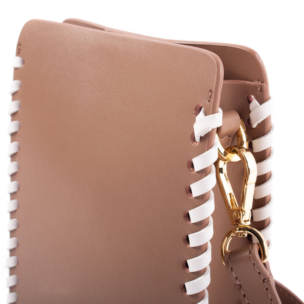 Phone Bag Leather Taupe White String